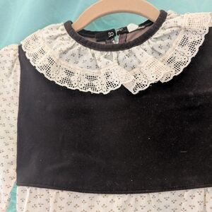 Brown Velvet and White Lace Collar Dress